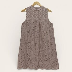 Xhilaration Lace Sleeveless Dress XL Taupe Blush Floral Crochet Mock Neck Boho